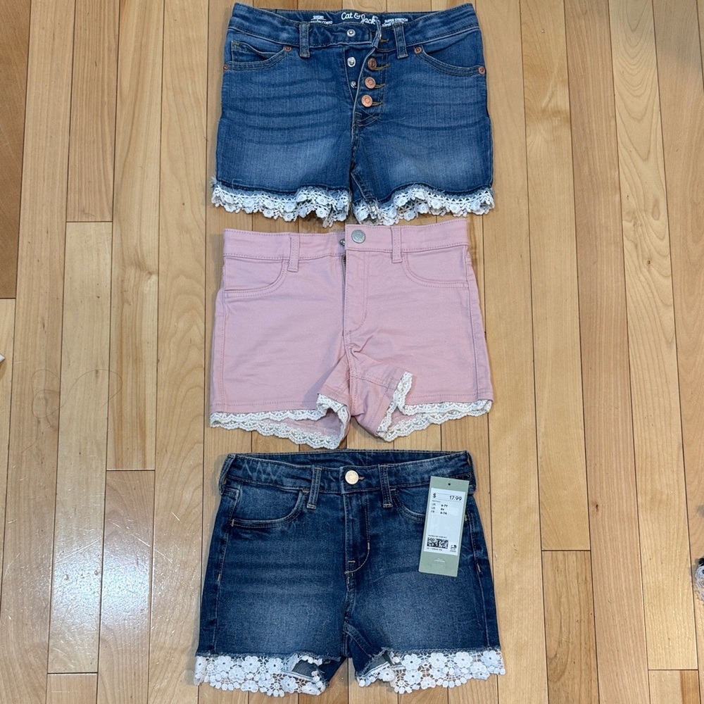 NWOT H&M Blue and Pink Kids Shorts with Lace Trim SIZE 6/7 and 6/6X